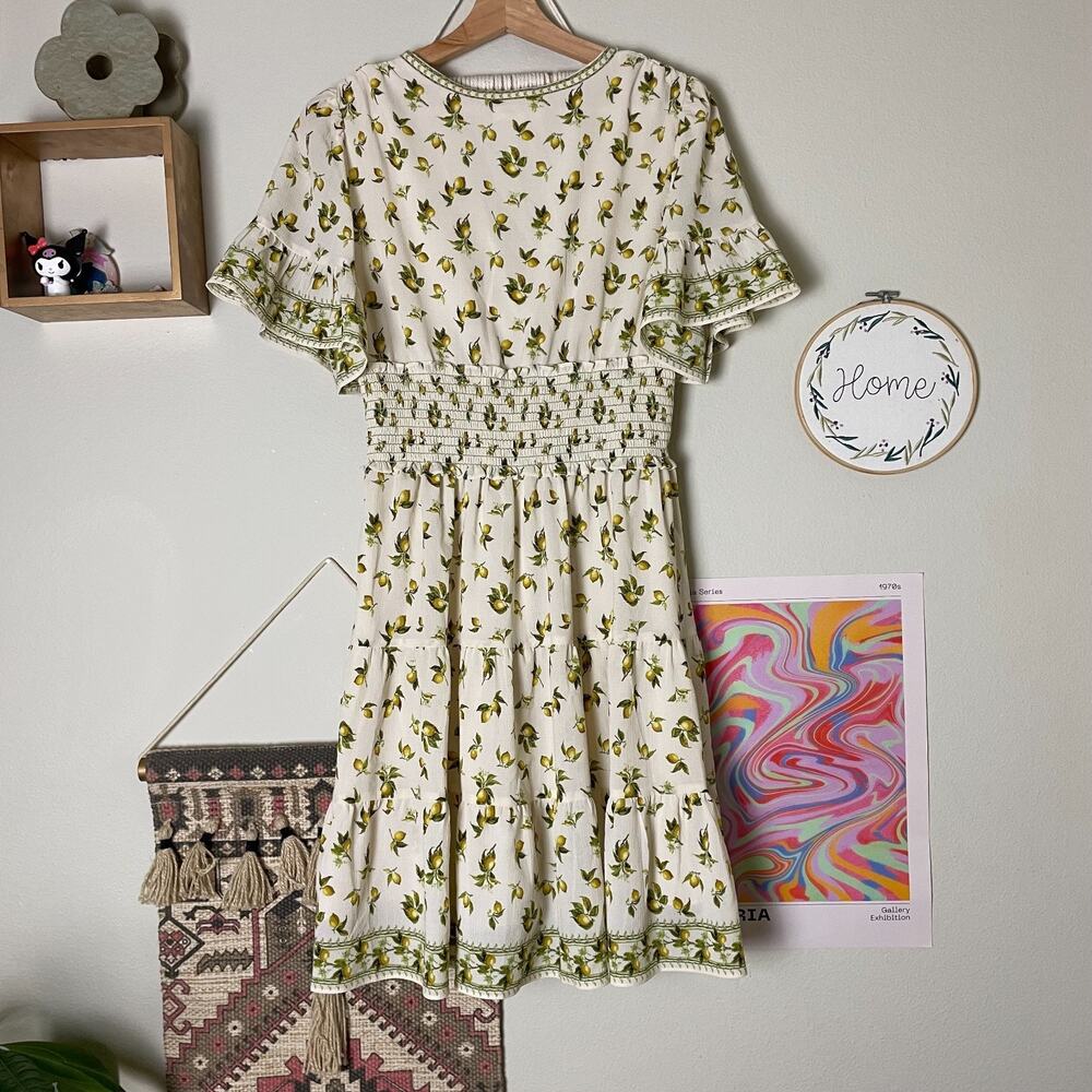 Max Studio Lemon Citrus Print Pink Fit & Flare Short Sleeve Dress M - Picture 4 of 5